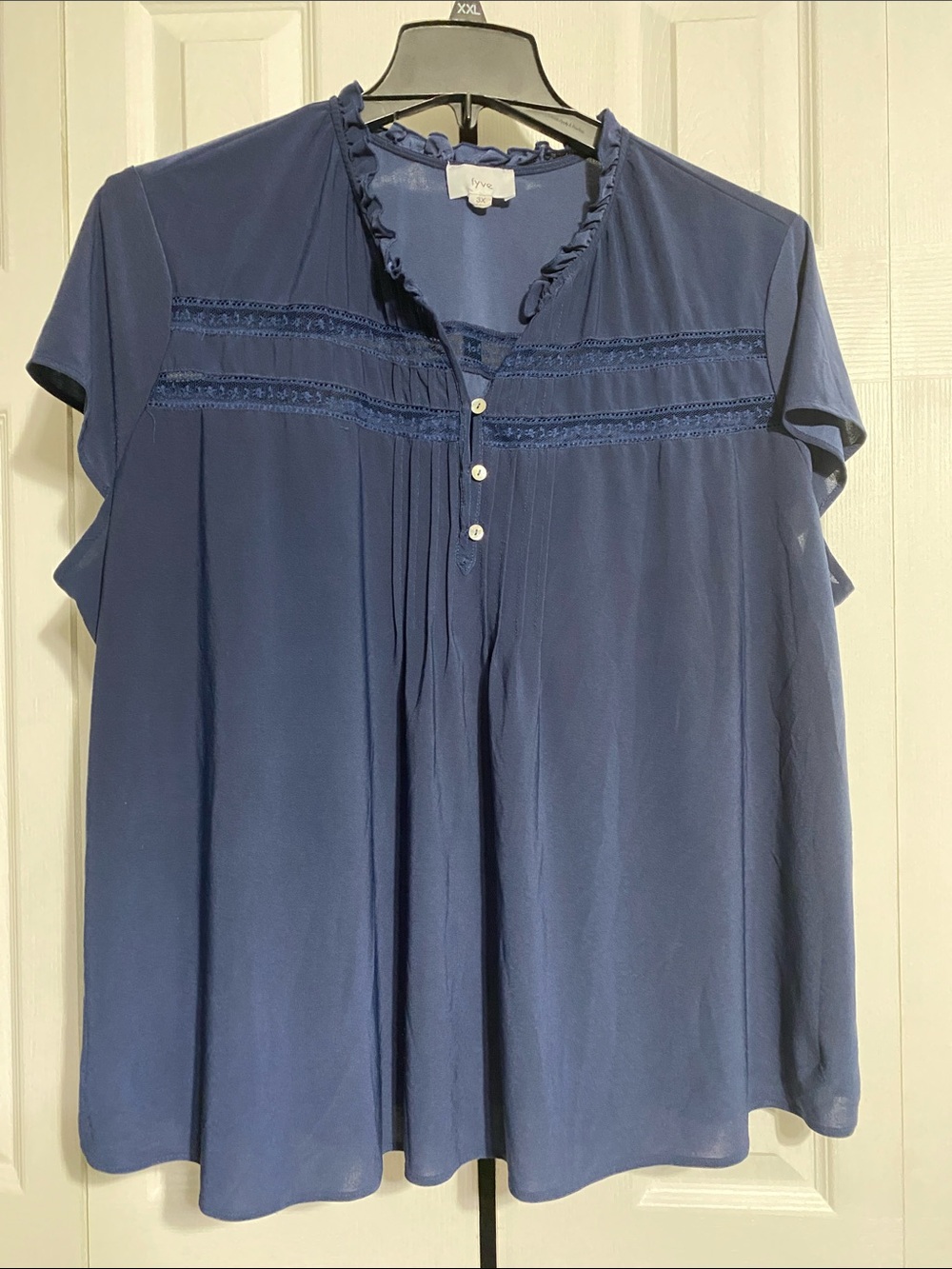 Frye short-sleeve navy blue & lace blouse top shirt size 3X